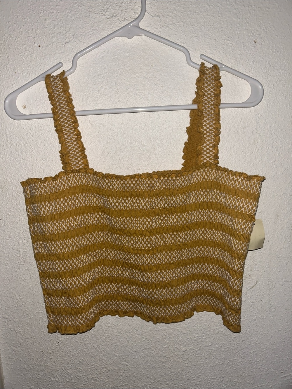 Aeropostale Mustard and Cream Striped Smocked Crop Tank